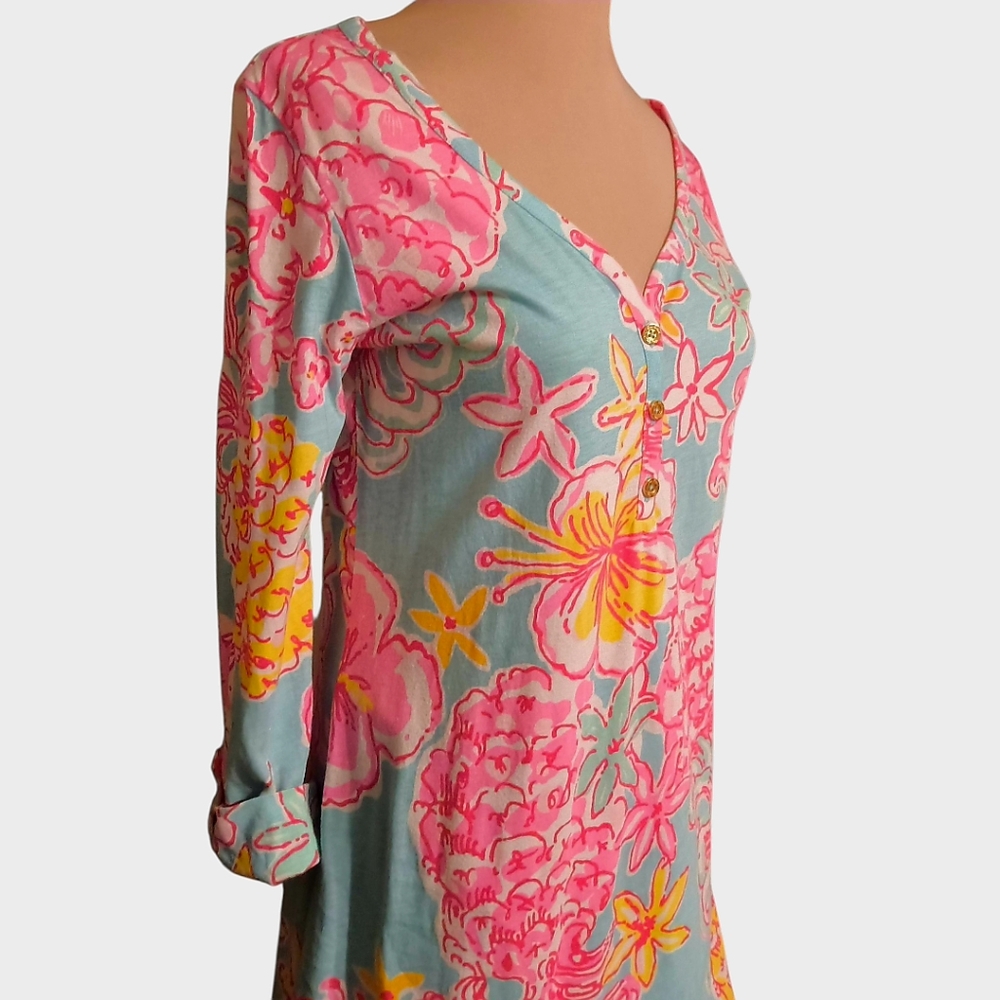 Lilly Pulitzer Long Sleeve Floral Dress - Pink, Yellow, and Blue